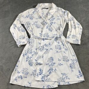 SOLD- Lauren Ralph Lauren Womens Robe White Blue Floral‎ Belted Shawl Collar M